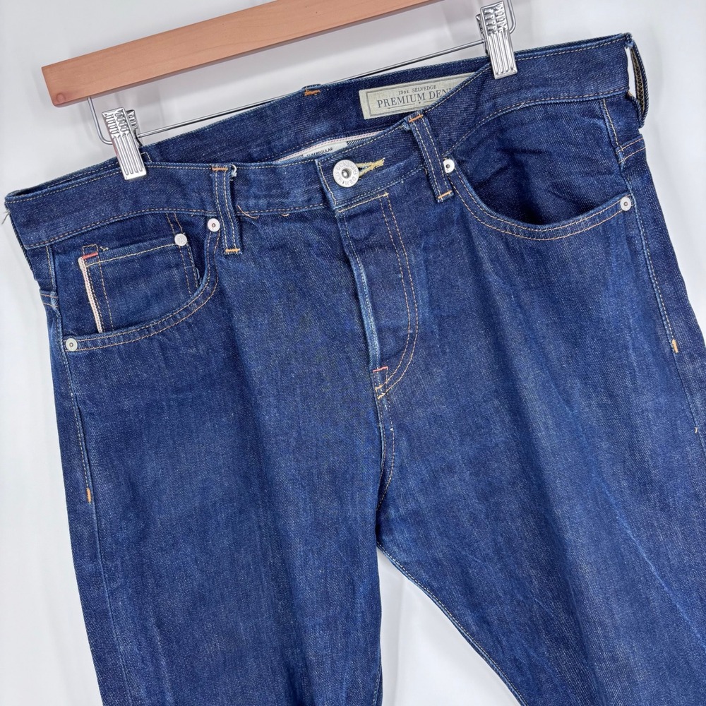 H&M &Denim Selvedge Jeans Mens 36x33 (Tag 34x34) 13 Oz. Premium Denim Indigo Raw
